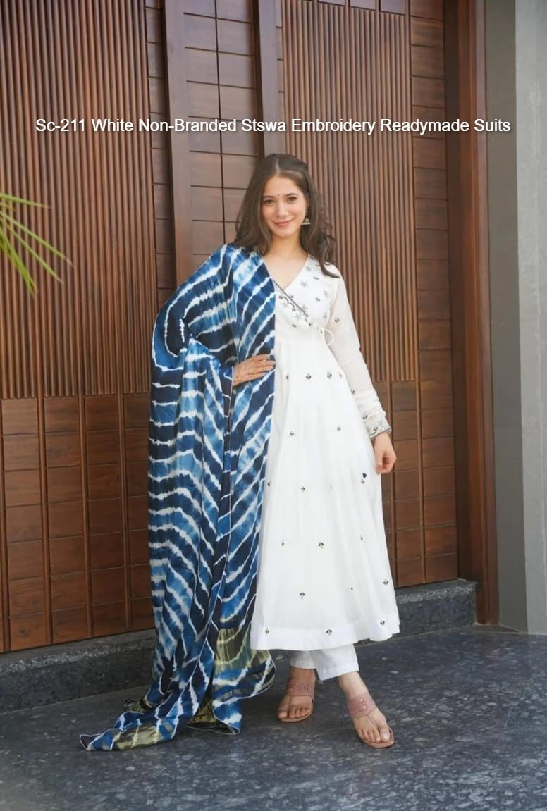 Sc-211 White Non-Branded Stswa Embroidery Readymade Suits