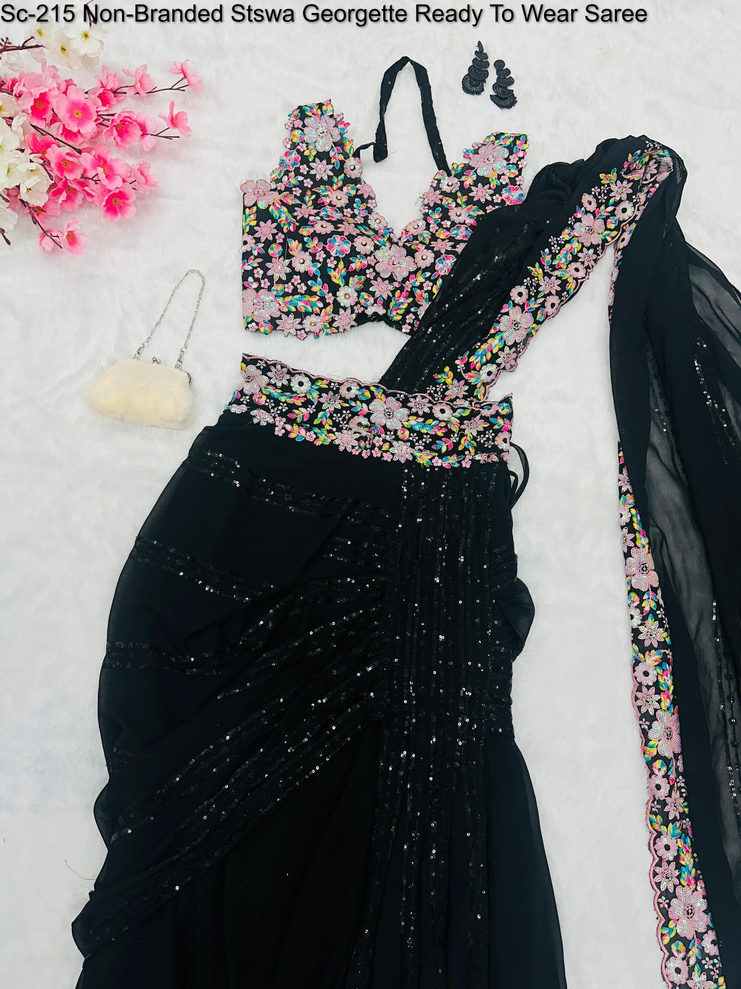 Sc-215 Non-Branded Stswa Georgette Ready To Wear Saree