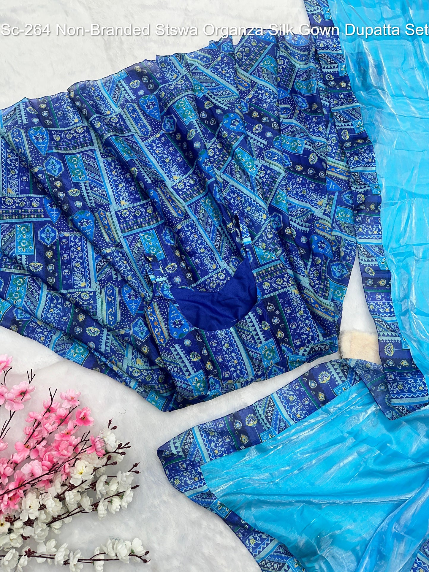 Sc-264 Non-Branded Stswa Organza Silk Gown Dupatta Set