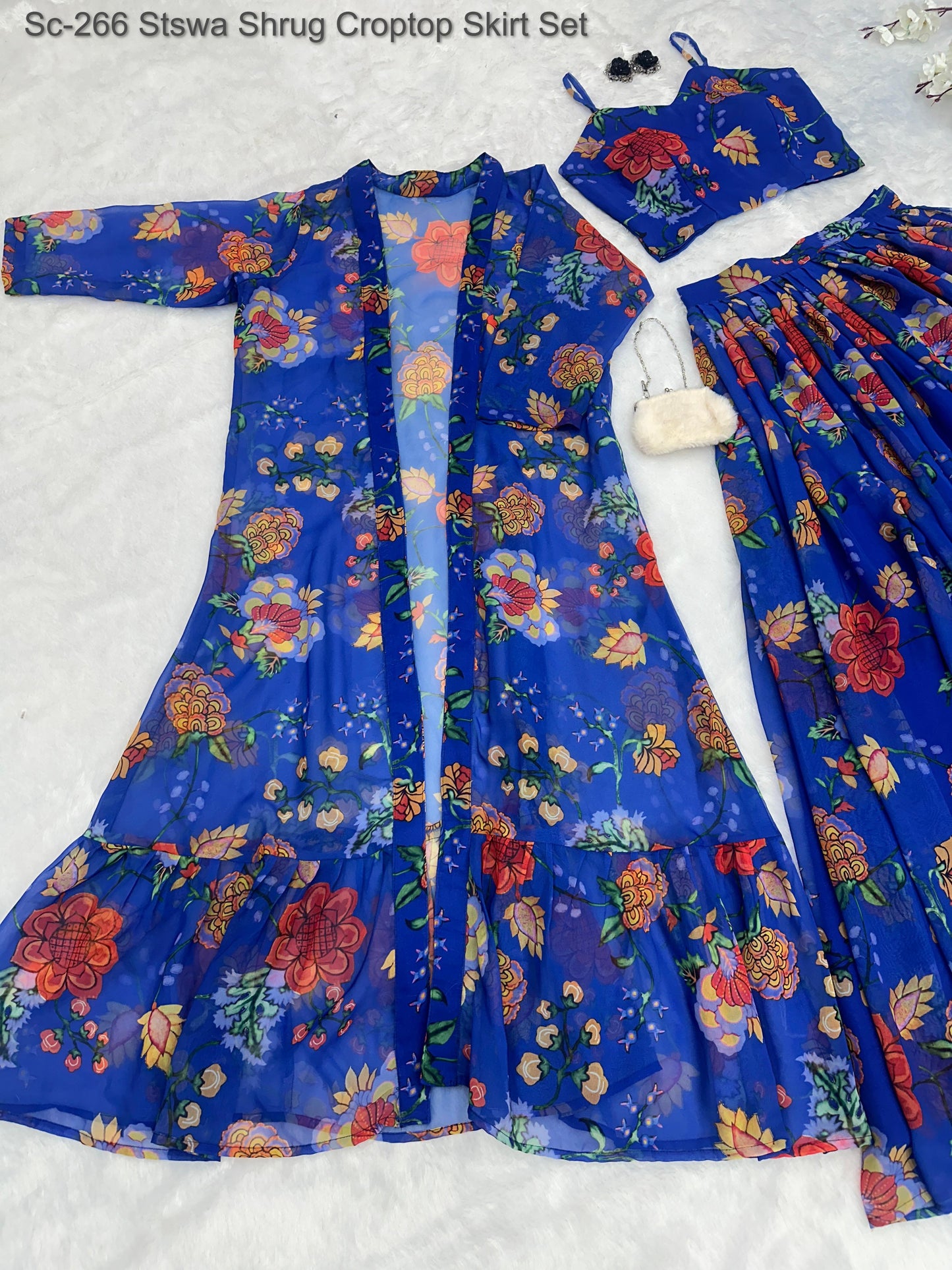 Sc-266 Stswa Shrug Croptop Skirt Set