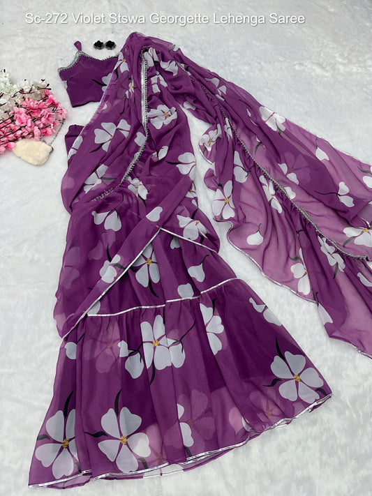 Sc-272 Violet Stswa Georgette Lehenga Saree