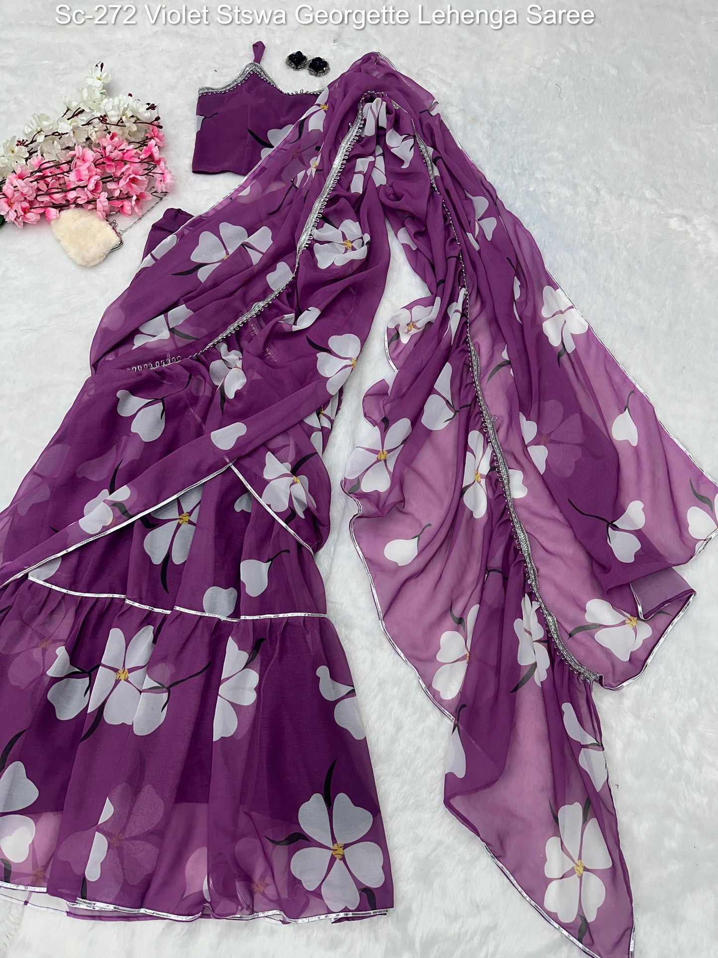 Sc-272 Violet Stswa Georgette Lehenga Saree