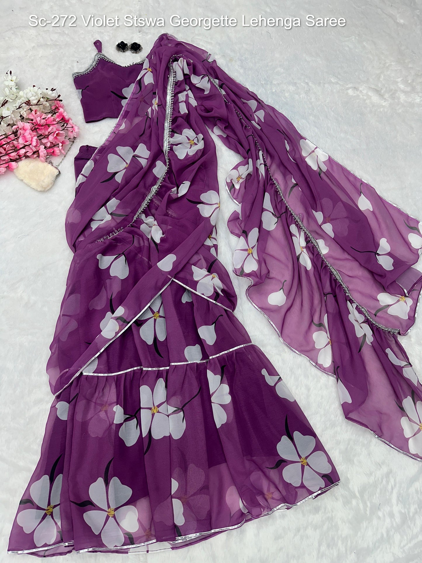 Sc-272 Violet Stswa Georgette Lehenga Saree