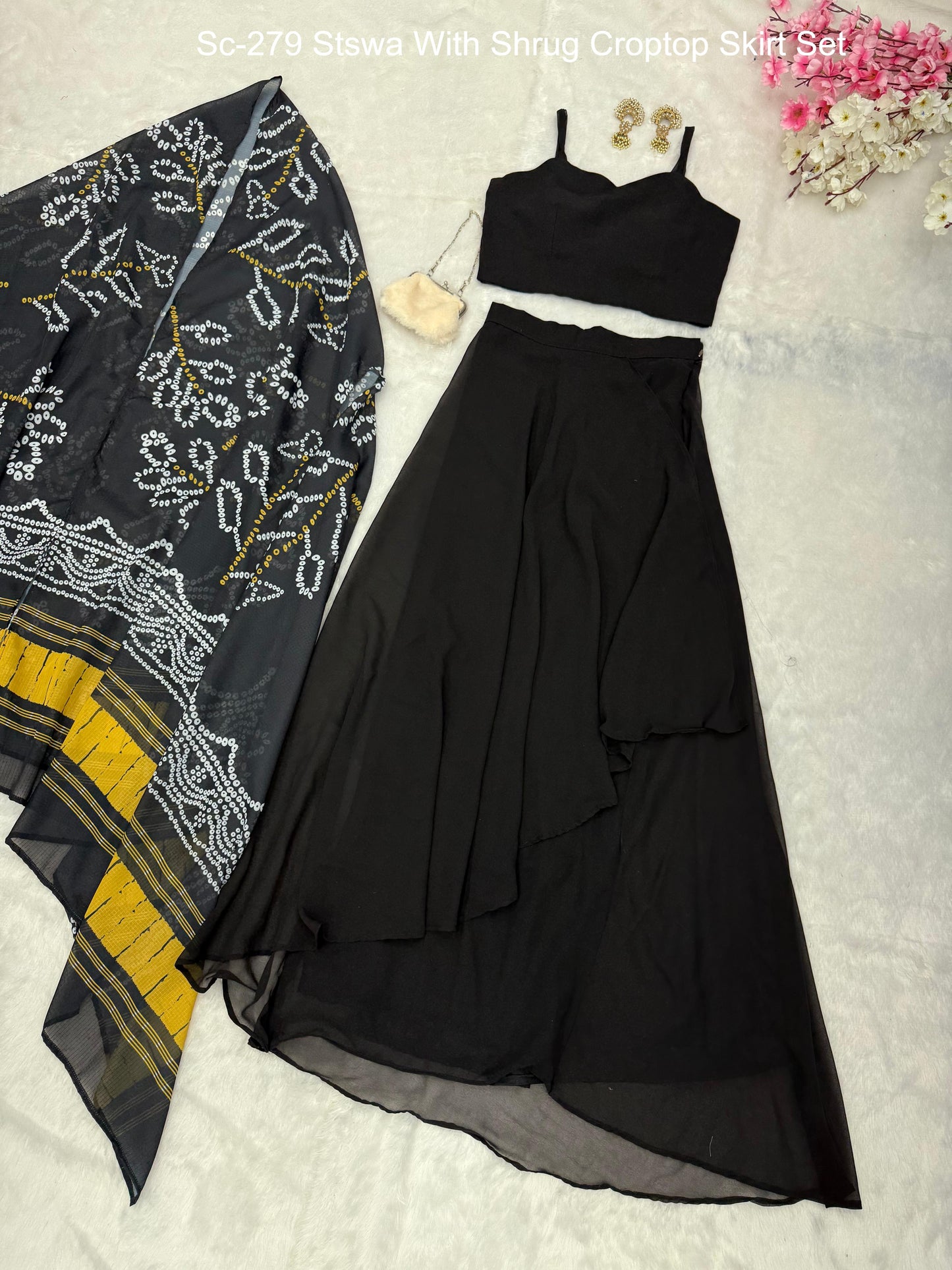 Sc-279 Stswa With Shrug Croptop Skirt Set