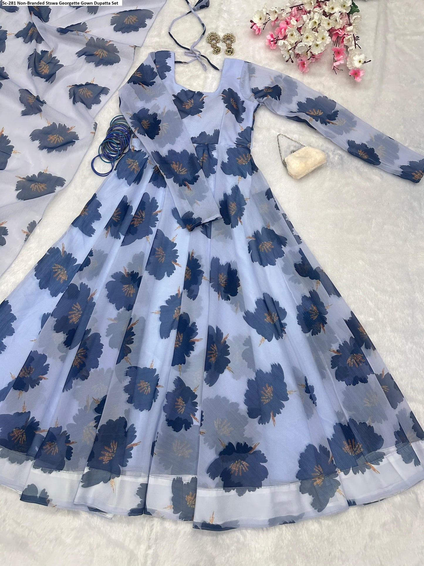 Sc-281 Non-Branded Stswa Georgette Gown Dupatta Set