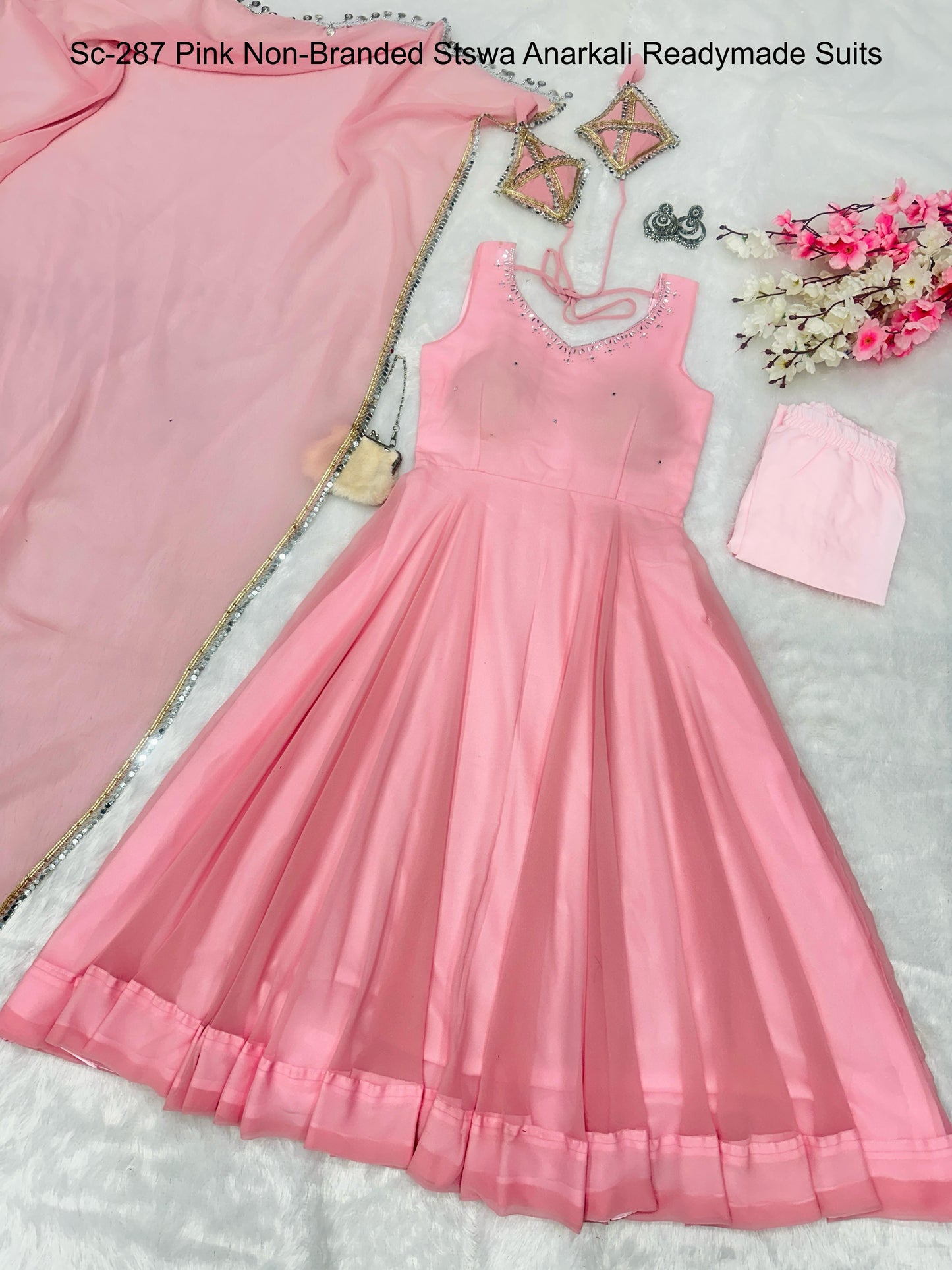 Sc-287 Pink Non-Branded Stswa Anarkali Readymade Suits