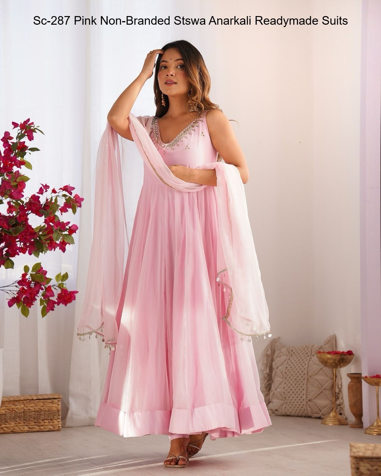 Sc-287 Pink Non-Branded Stswa Anarkali Readymade Suits
