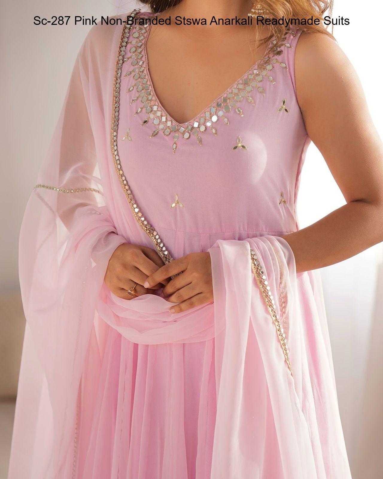 Sc-287 Pink Non-Branded Stswa Anarkali Readymade Suits