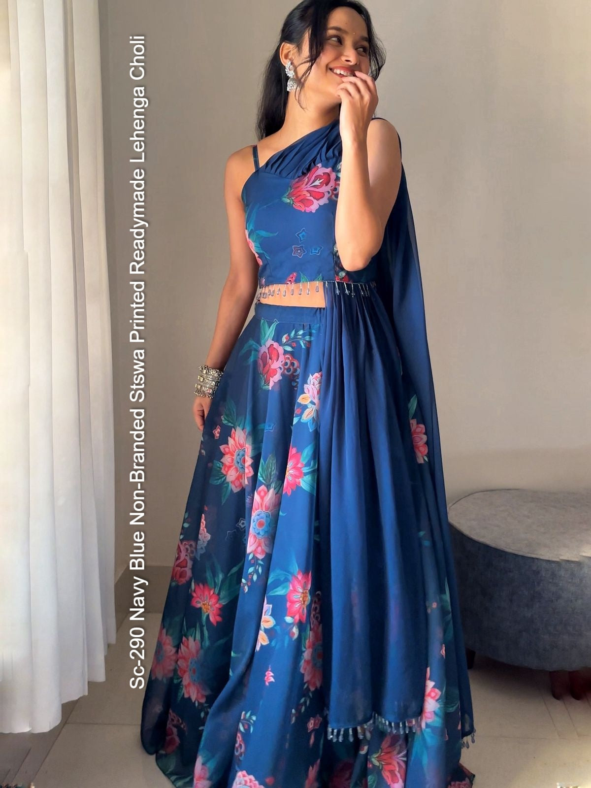 Sc-290 Navy Blue Non-Branded Stswa Printed Readymade Lehenga Choli