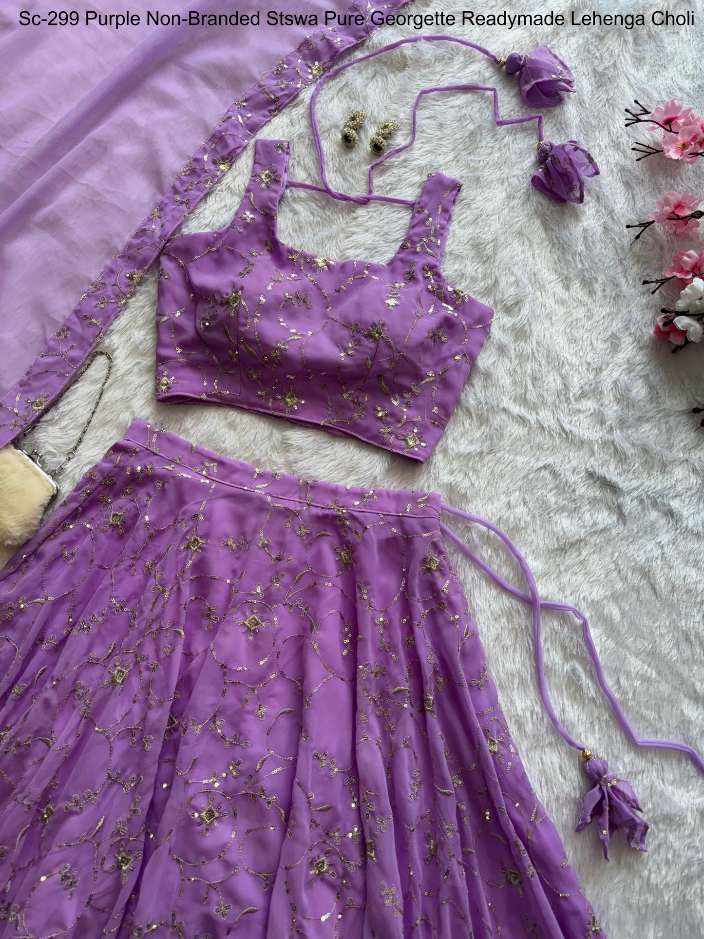 Sc-299 Purple Non-Branded Stswa Pure Georgette Readymade Lehenga Choli