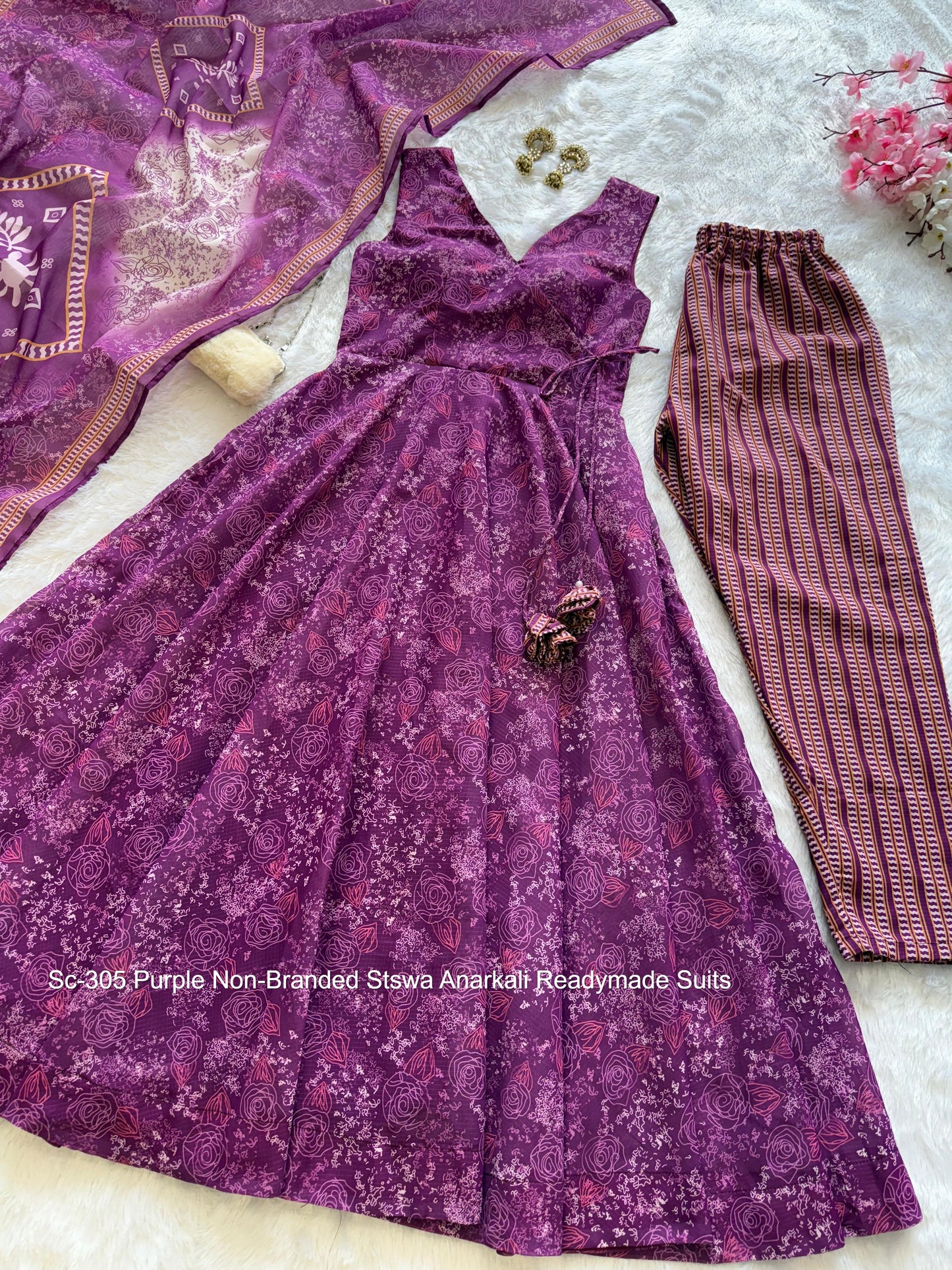 Sc-305 Purple Non-Branded Stswa Anarkali Readymade Suits