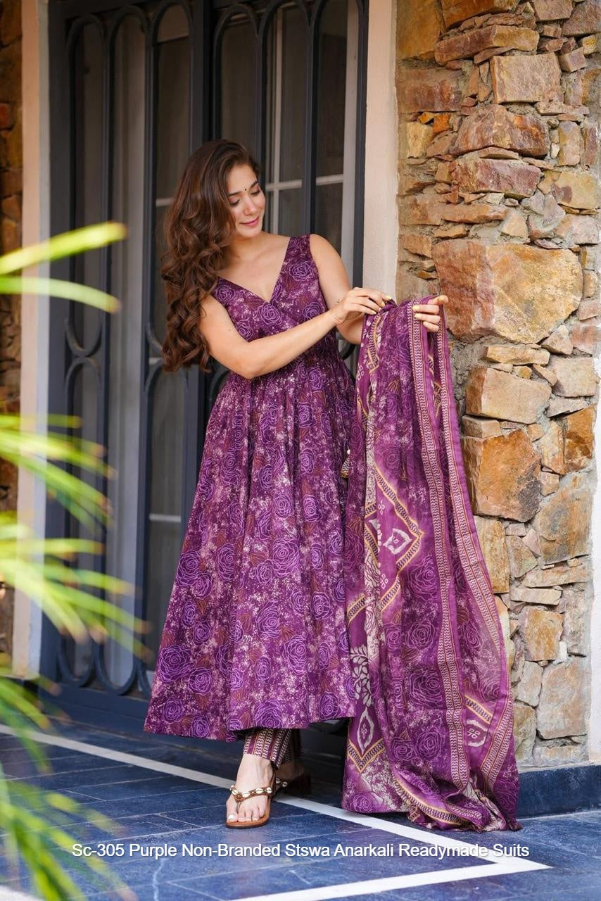 Sc-305 Purple Non-Branded Stswa Anarkali Readymade Suits