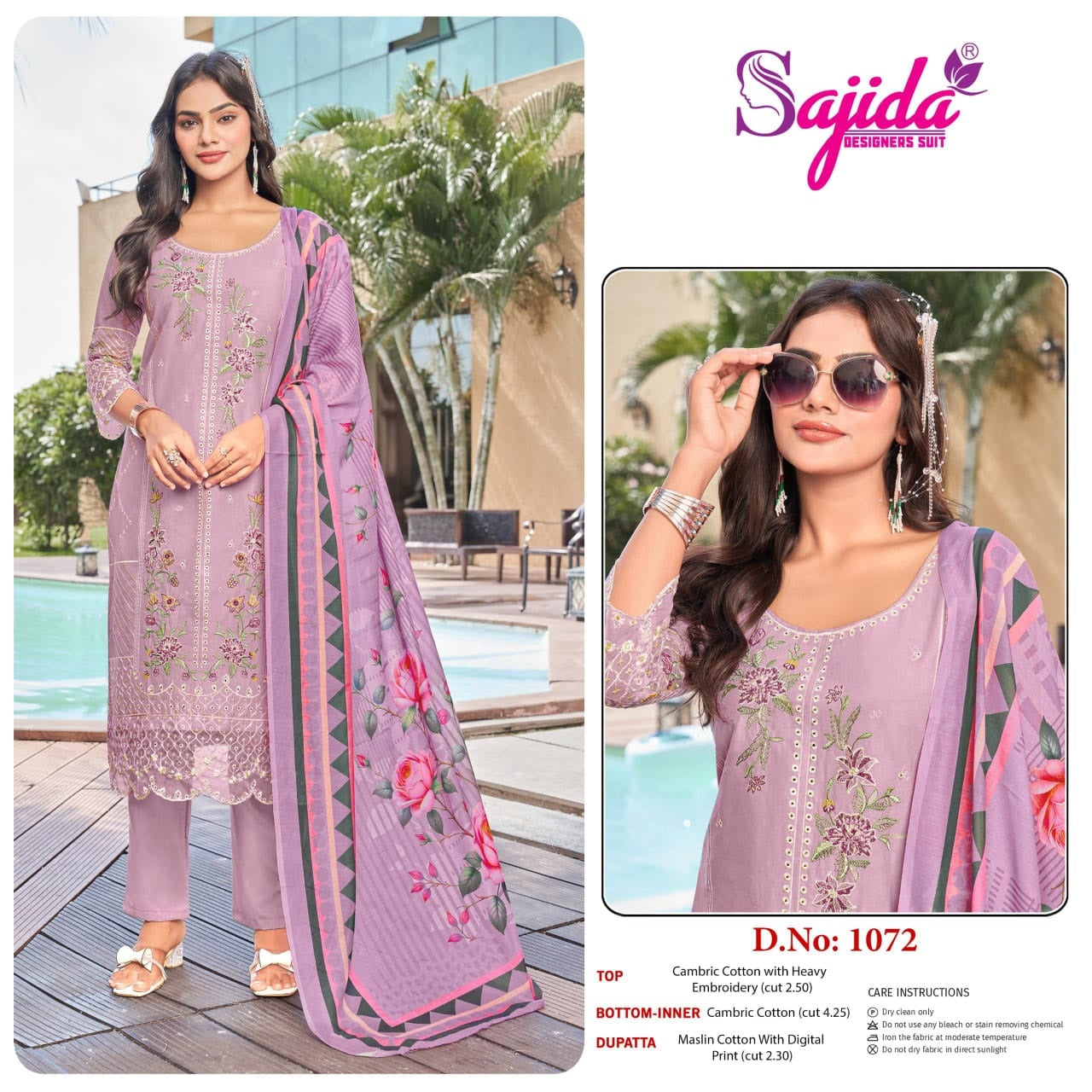 Sd-1072 Sajida Cambric Cotton Pakistani Salwar Suits