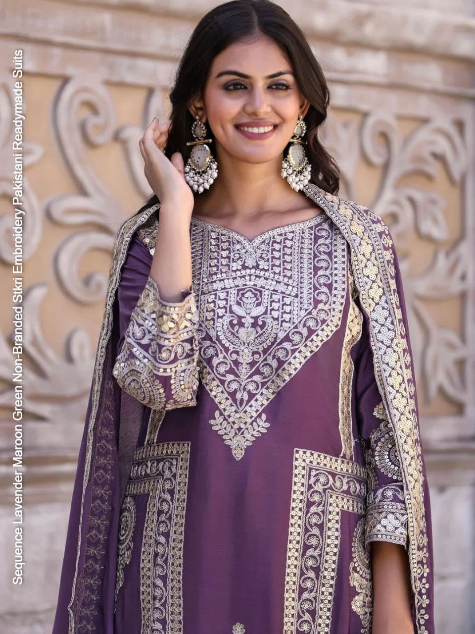 Sequence Lavender Maroon Green Non-Branded Stkri Embroidery Pakistani Readymade Suits