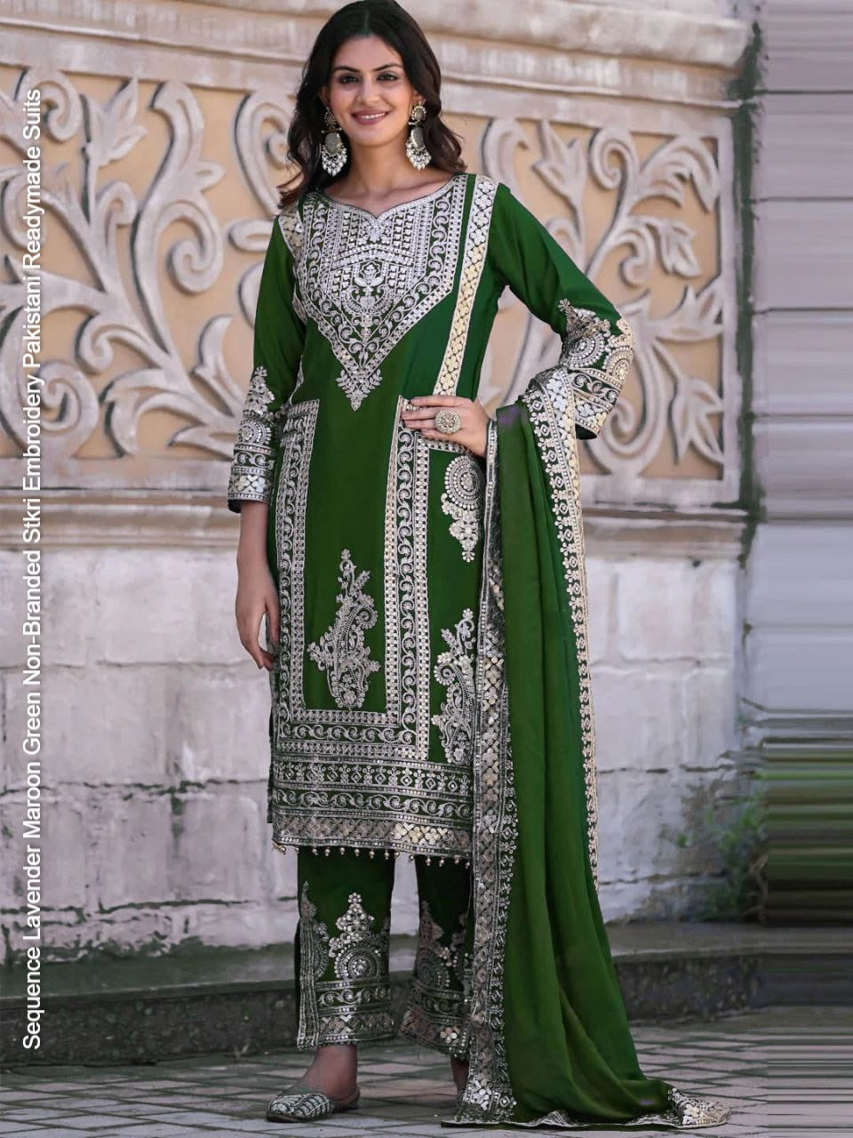 Sequence Lavender Maroon Green Non-Branded Stkri Embroidery Pakistani Readymade Suits