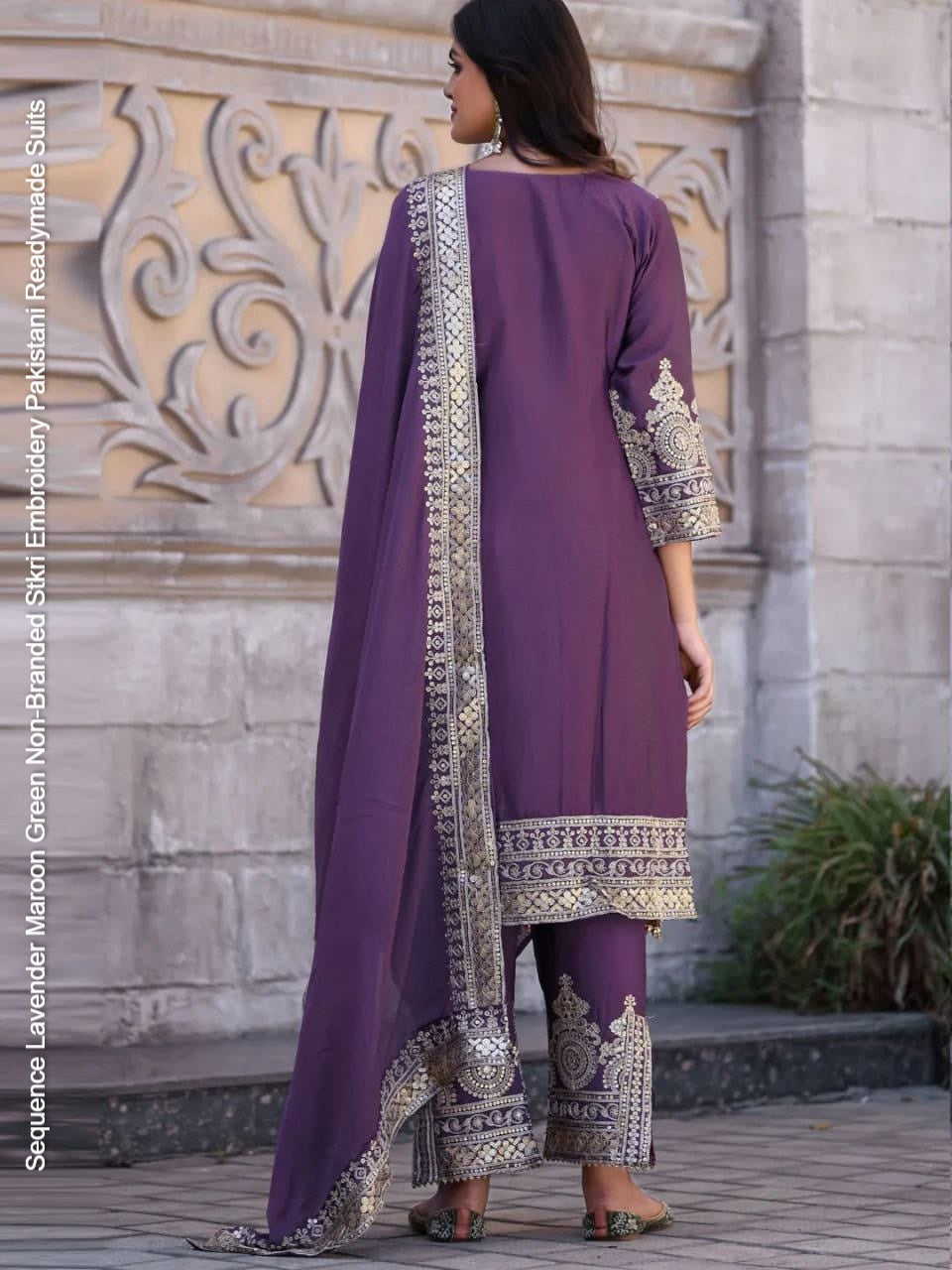 Sequence Lavender Maroon Green Non-Branded Stkri Embroidery Pakistani Readymade Suits
