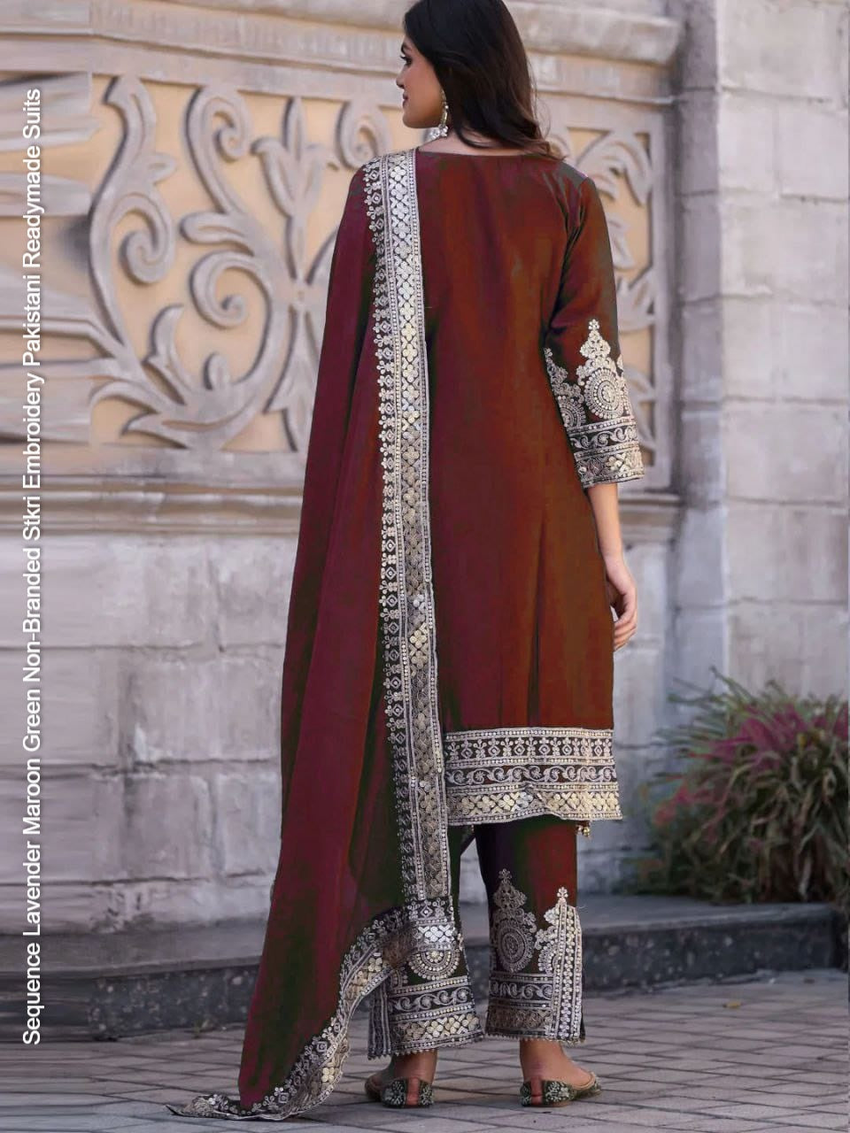 Sequence Lavender Maroon Green Non-Branded Stkri Embroidery Pakistani Readymade Suits