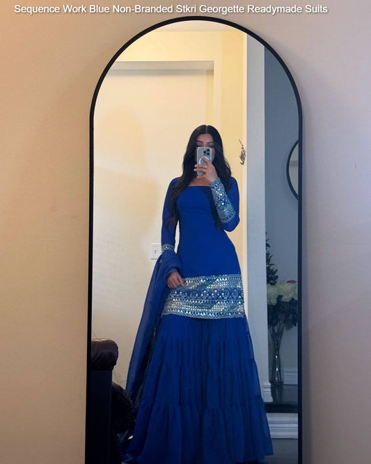Sequence Work Blue Non-Branded Stkri Georgette Readymade Suits
