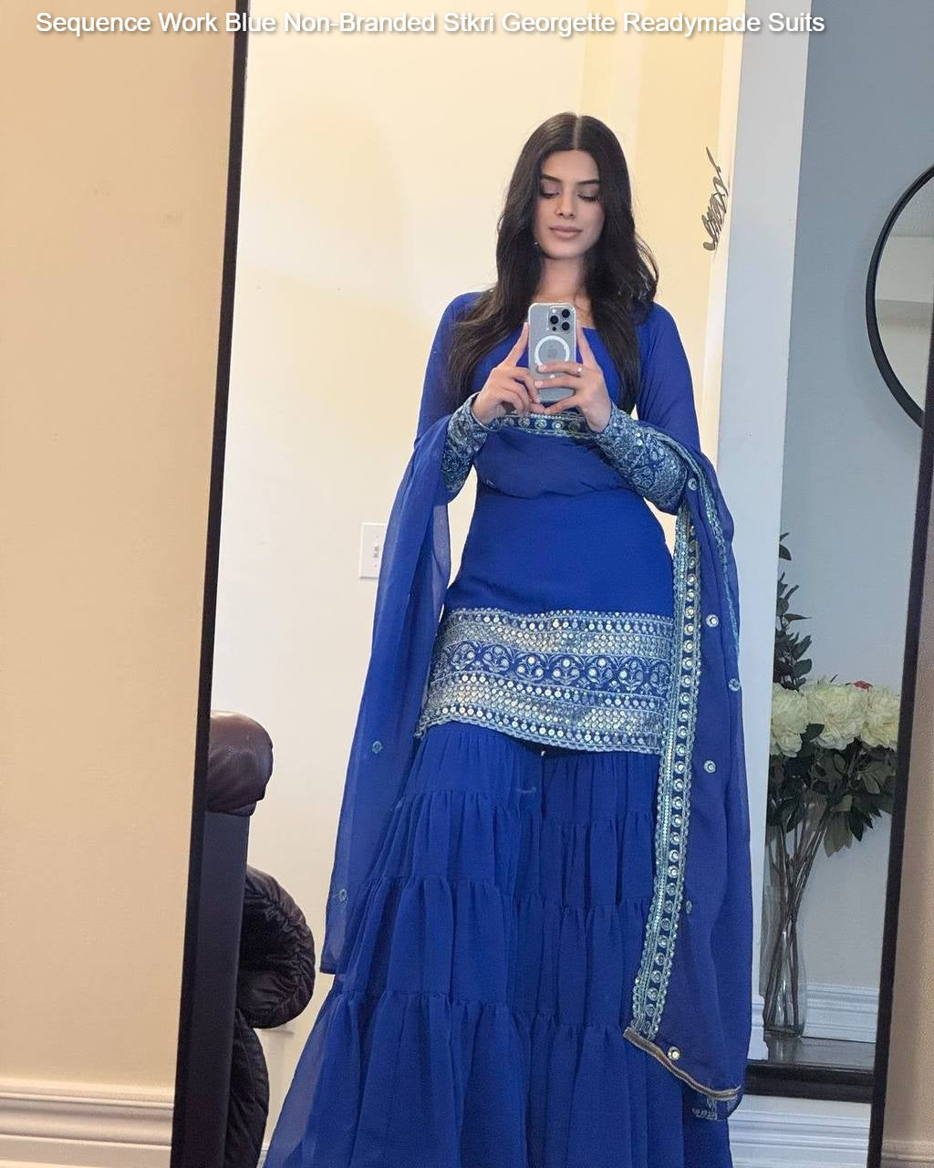 Sequence Work Blue Non-Branded Stkri Georgette Readymade Suits
