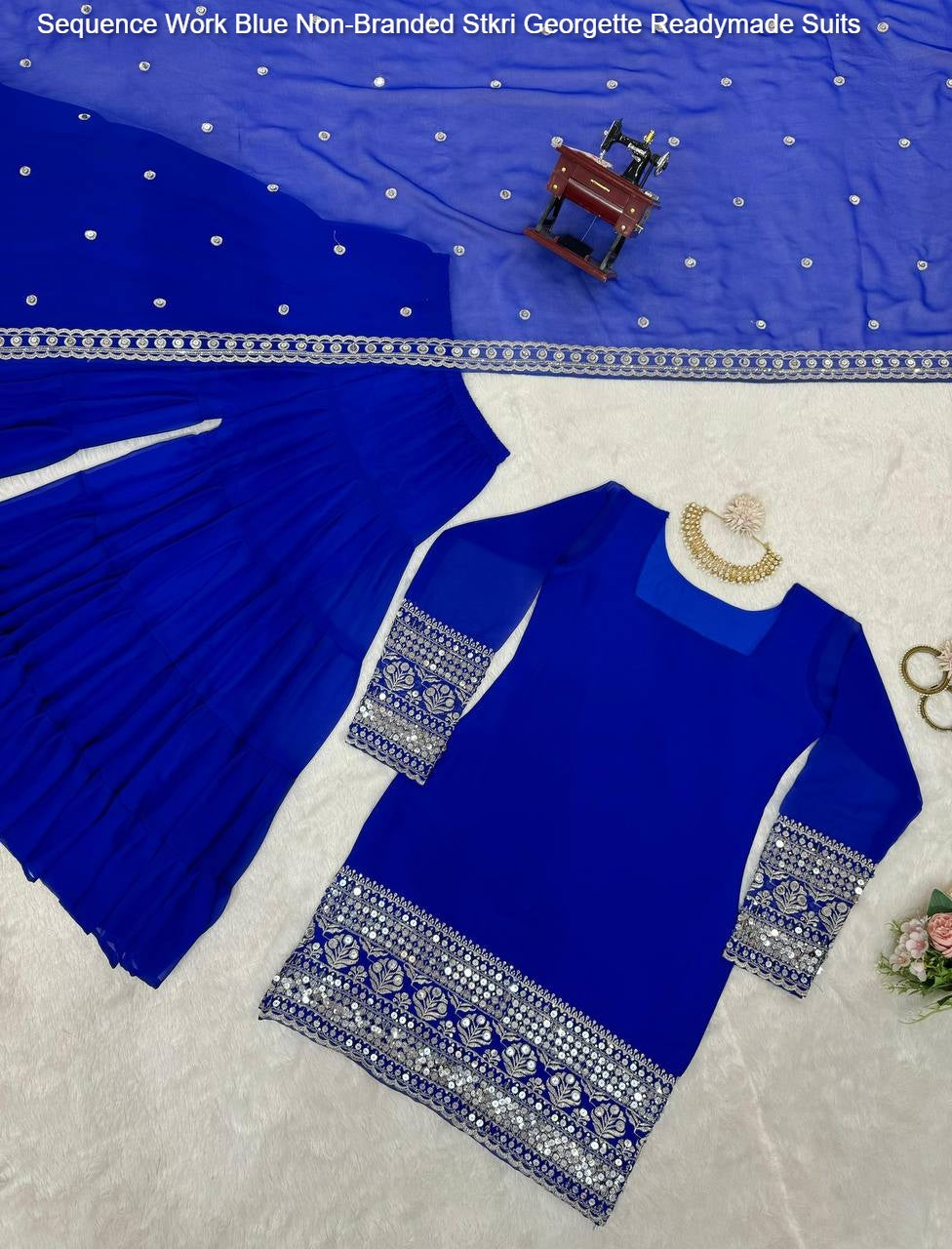 Sequence Work Blue Non-Branded Stkri Georgette Readymade Suits