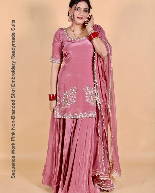 Sequence Work Pink Non-Branded Stkri Embroidery Readymade Suits