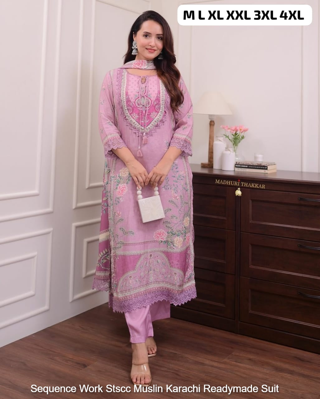Sequence Work Stscc Muslin Karachi Readymade Suit