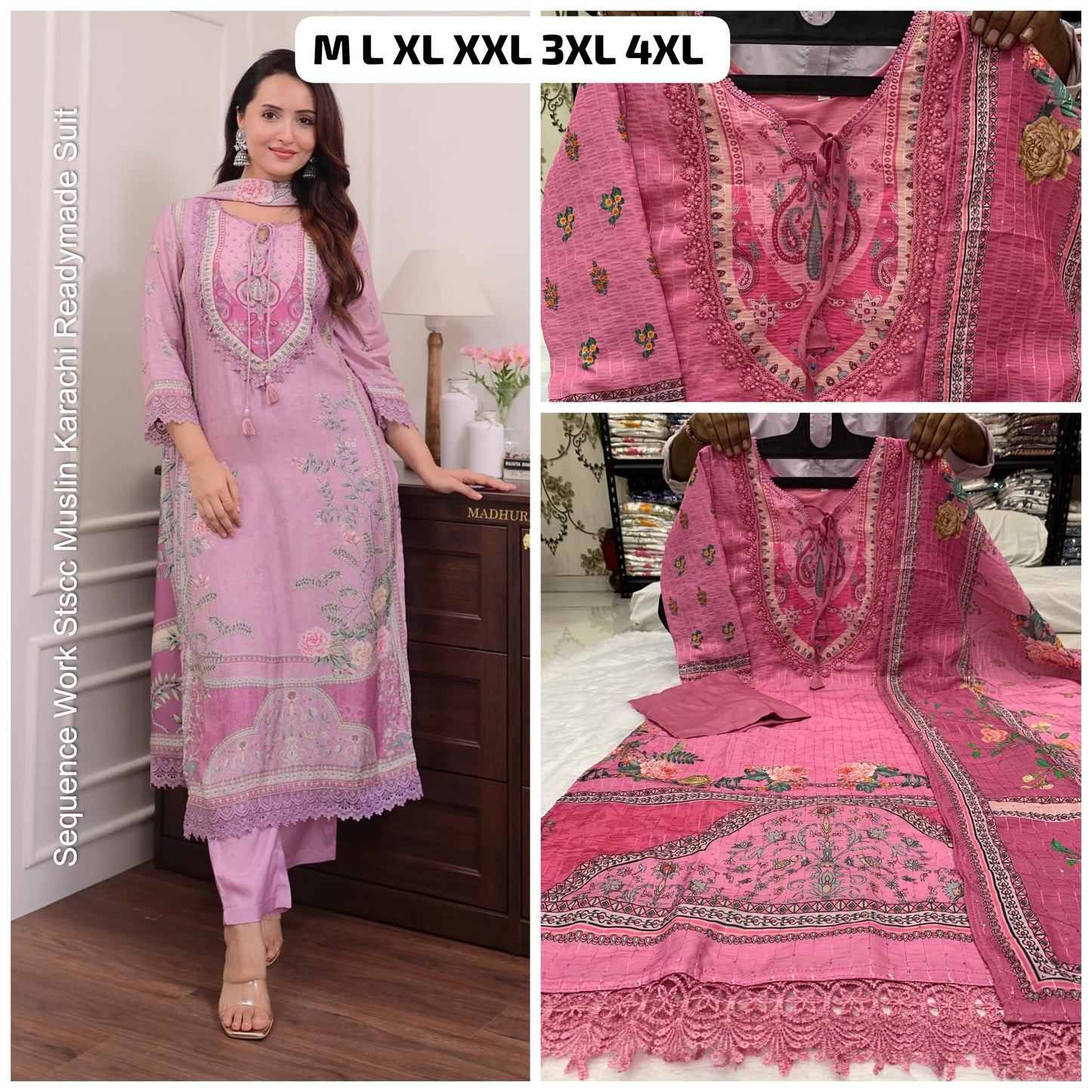 Sequence Work Stscc Muslin Karachi Readymade Suit