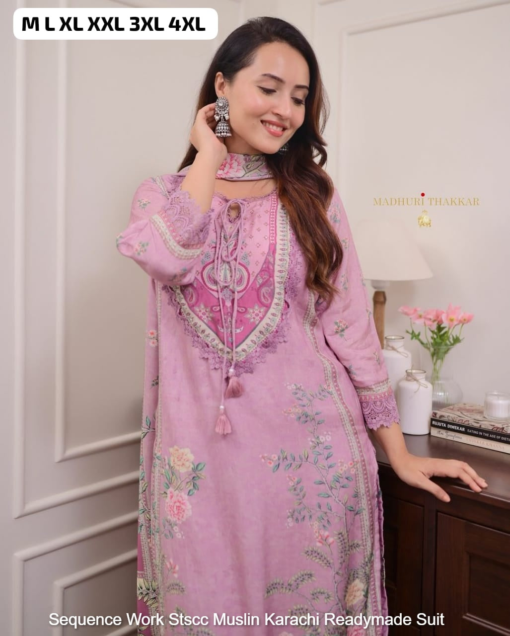 Sequence Work Stscc Muslin Karachi Readymade Suit
