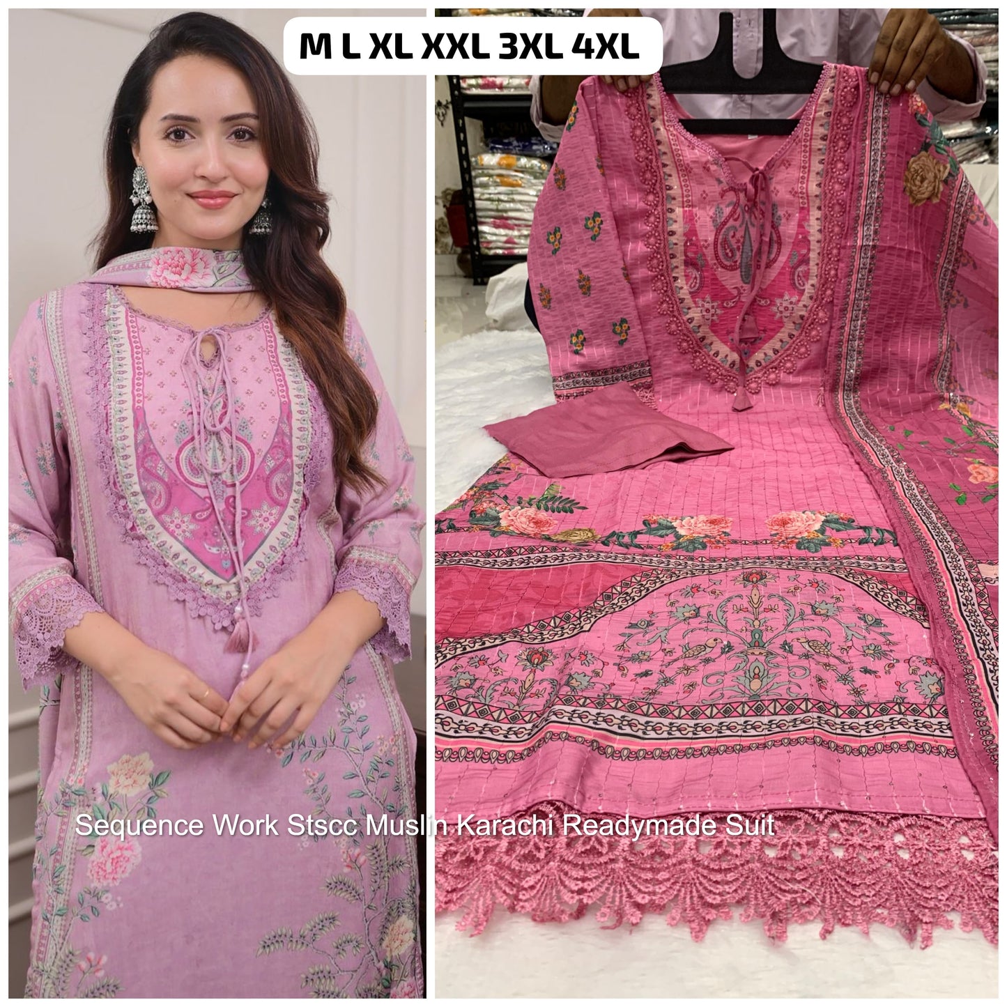 Sequence Work Stscc Muslin Karachi Readymade Suit