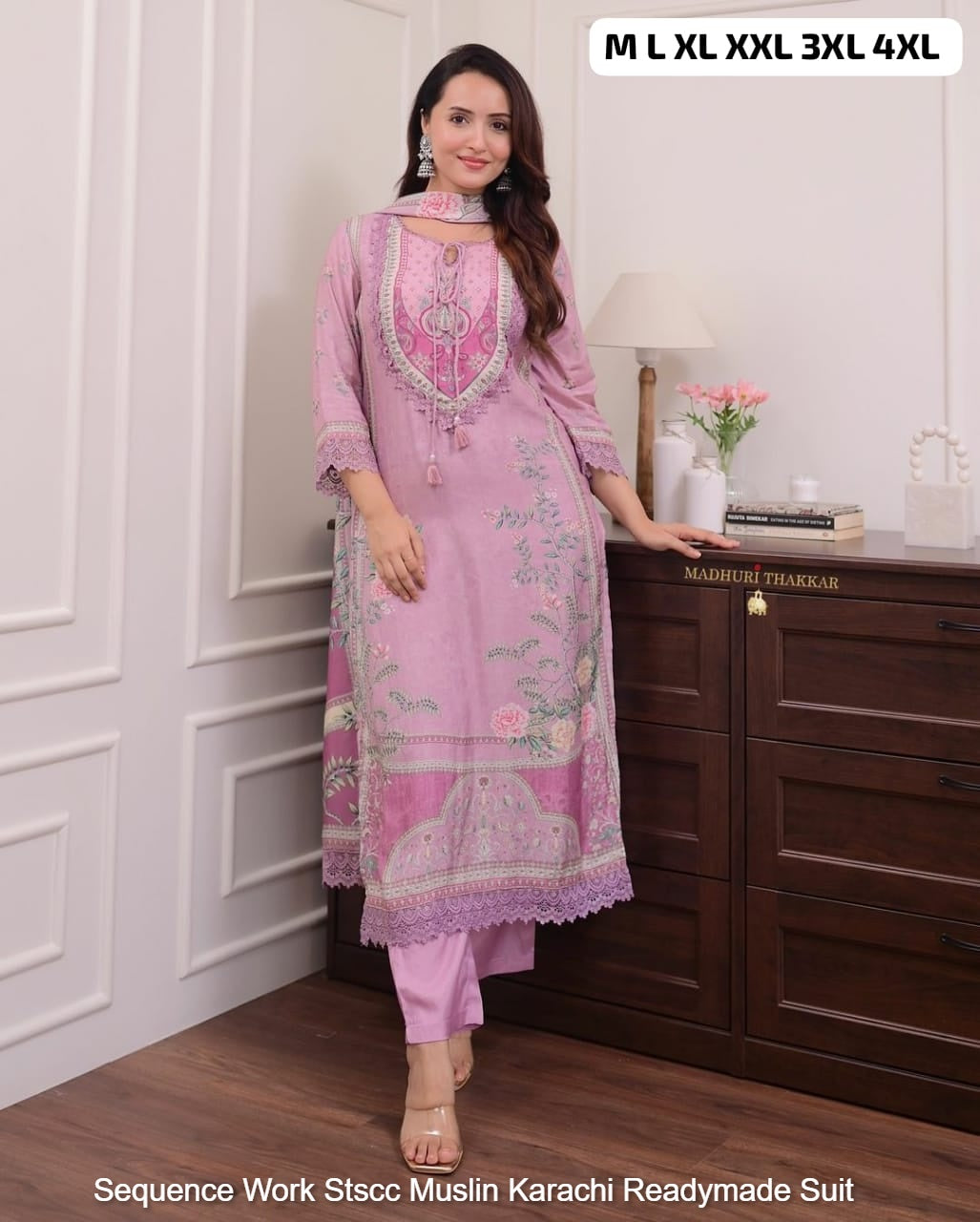 Sequence Work Stscc Muslin Karachi Readymade Suit
