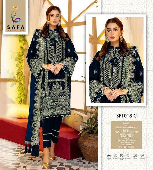 Sf-1018-C Safa Creation Embroidery Velvet Suits