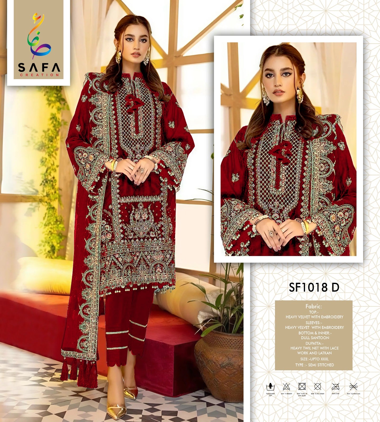Sf-1018-D Safa Creation Embroidery Velvet Suits