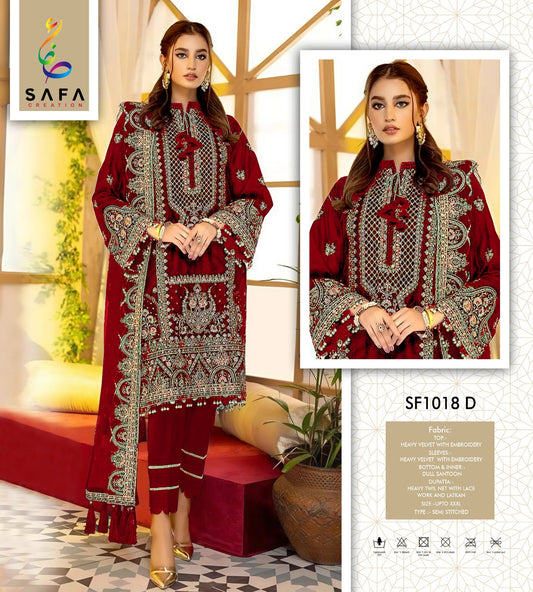 Sf-1018-D Safa Creation Embroidery Velvet Suits