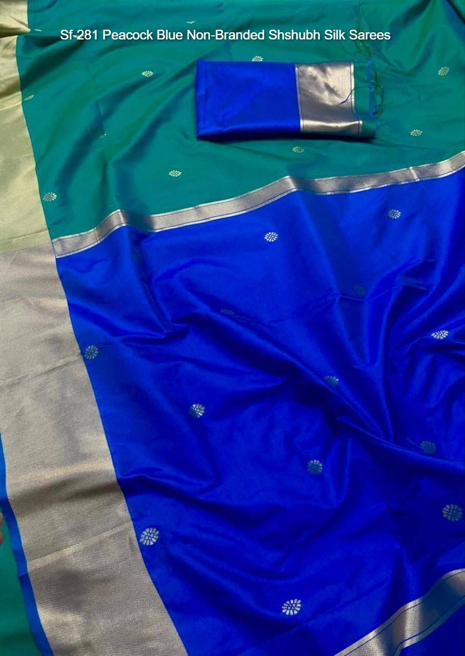 Sf-281 Peacock Blue Non-Branded Shshubh Silk Sarees