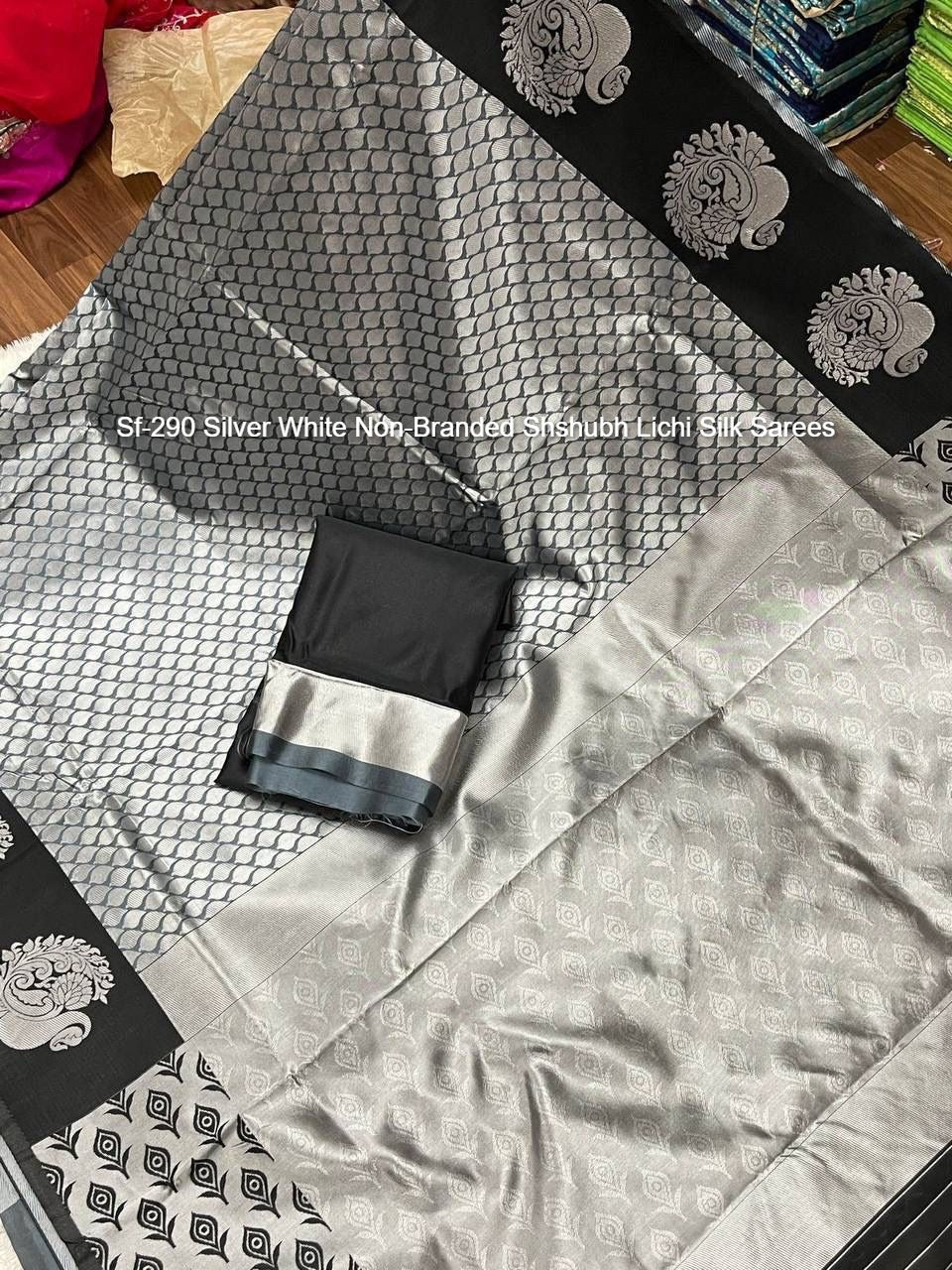 Sf-290 Silver White Non-Branded Shshubh Lichi Silk Sarees