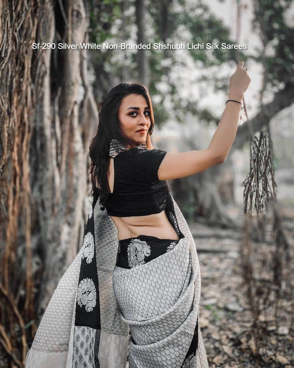 Sf-290 Silver White Non-Branded Shshubh Lichi Silk Sarees