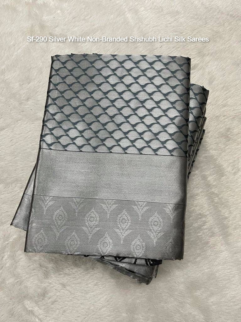 Sf-290 Silver White Non-Branded Shshubh Lichi Silk Sarees