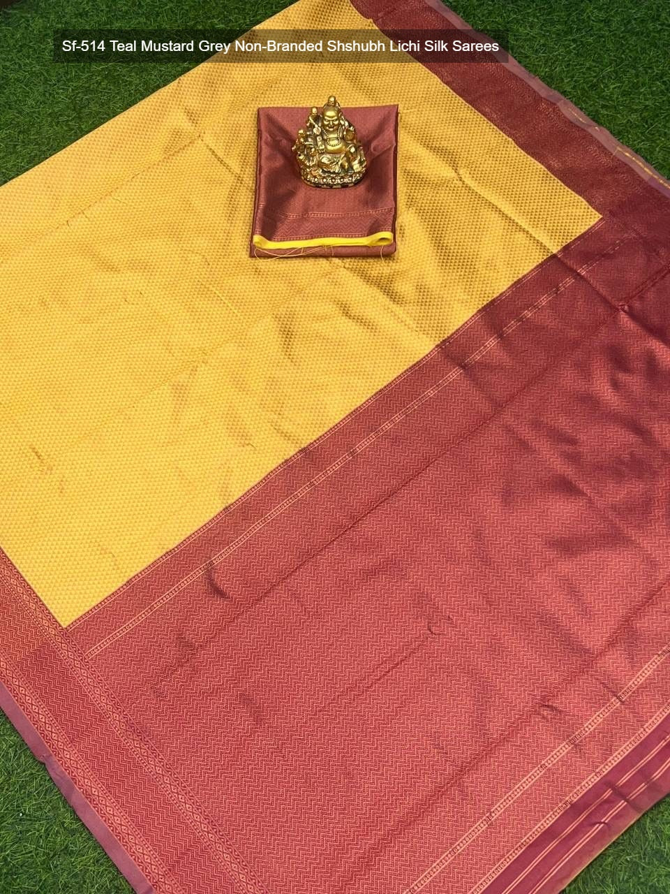 Sf-514 Teal Mustard Grey Non-Branded Shshubh Lichi Silk Sarees