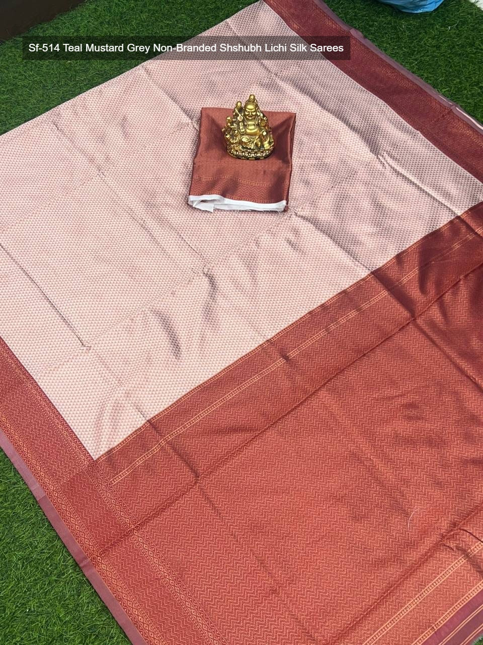 Sf-514 Teal Mustard Grey Non-Branded Shshubh Lichi Silk Sarees