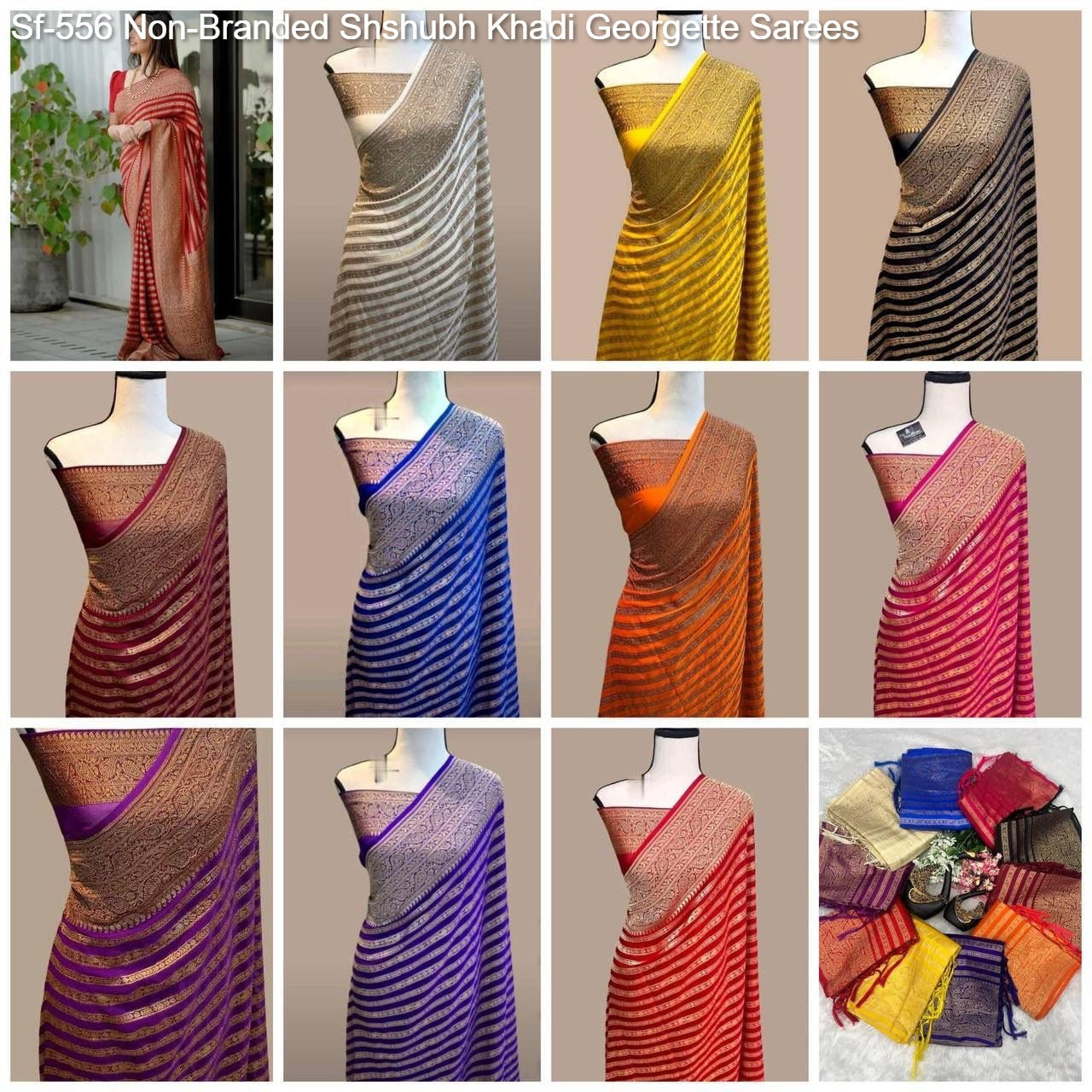 Sf-556 Non-Branded Shshubh Khadi Georgette Sarees