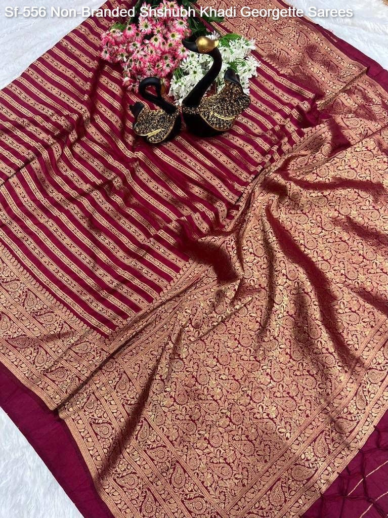 Sf-556 Non-Branded Shshubh Khadi Georgette Sarees