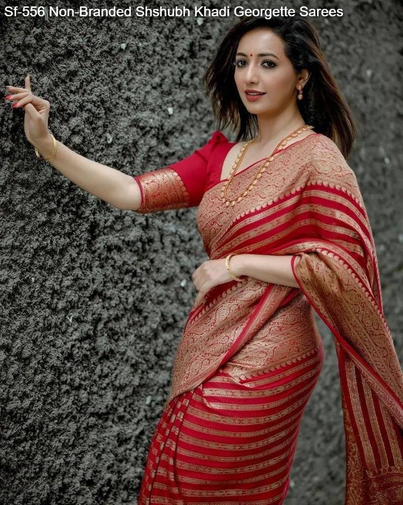 Sf-556 Non-Branded Shshubh Khadi Georgette Sarees