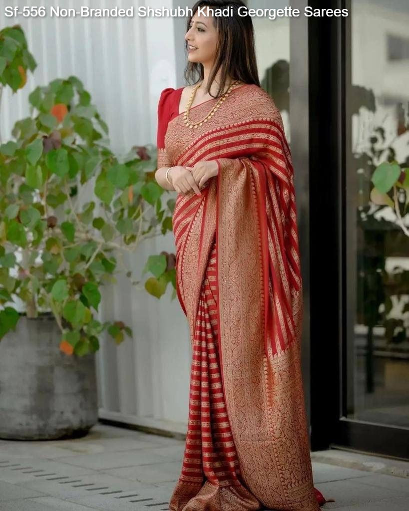 Sf-556 Non-Branded Shshubh Khadi Georgette Sarees