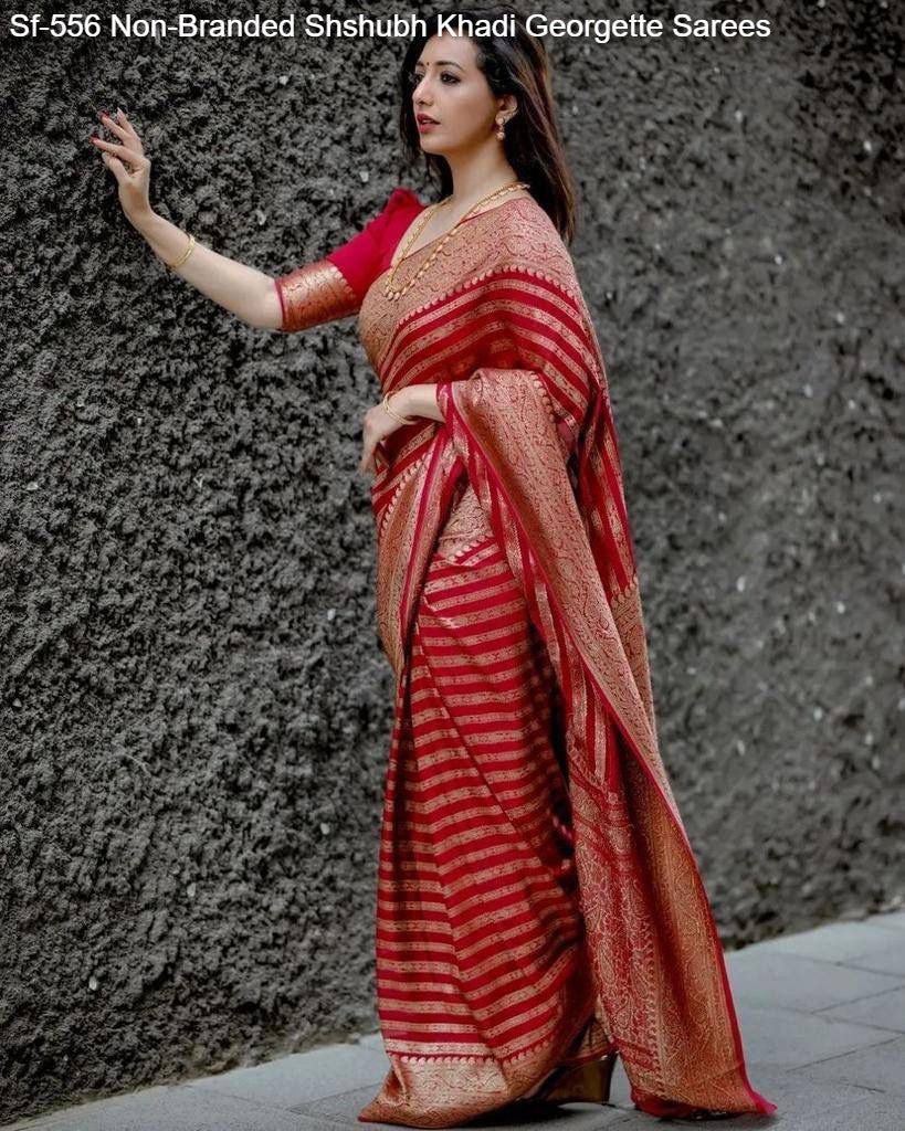 Sf-556 Non-Branded Shshubh Khadi Georgette Sarees