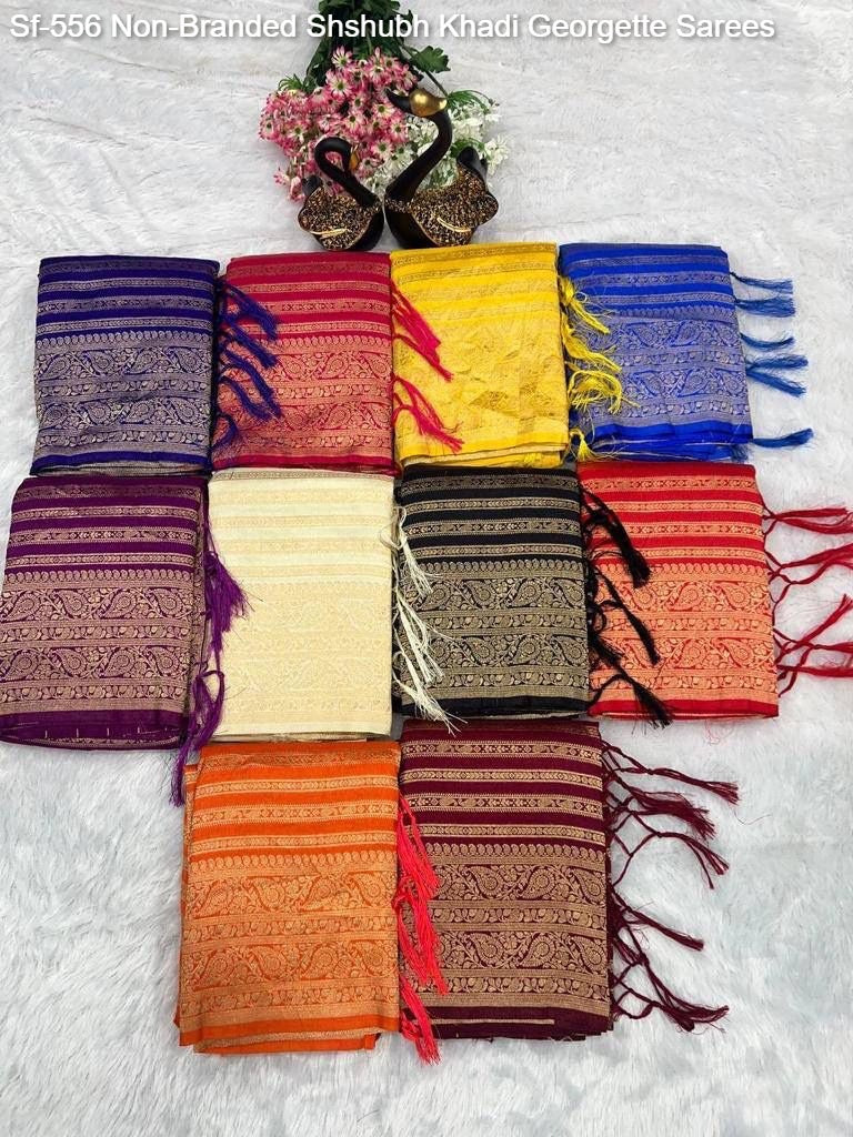 Sf-556 Non-Branded Shshubh Khadi Georgette Sarees