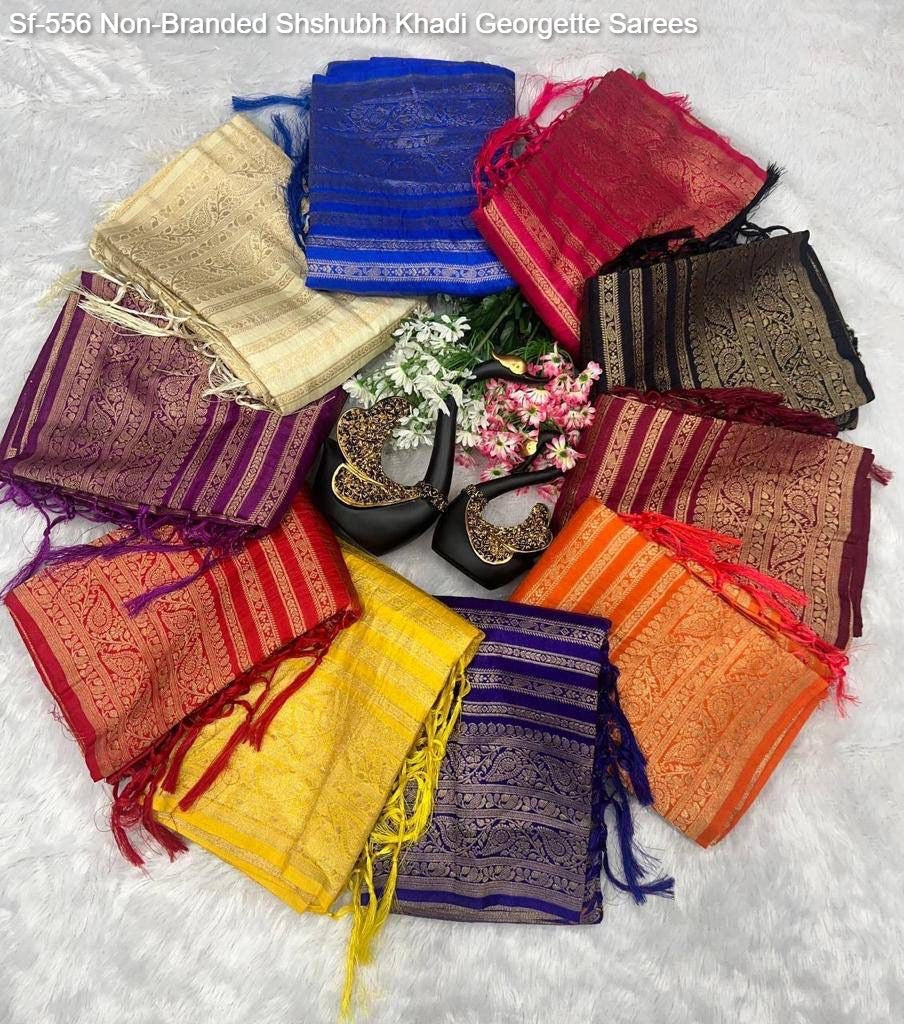 Sf-556 Non-Branded Shshubh Khadi Georgette Sarees
