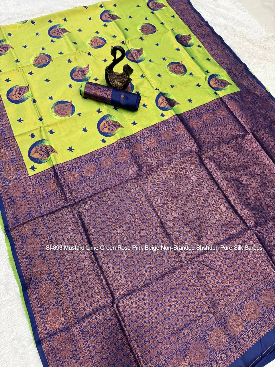 Sf-893 Mustard Lime Green Rose Pink Beige Non-Branded Shshubh Pure Silk Sarees