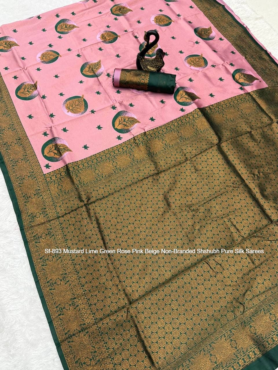 Sf-893 Mustard Lime Green Rose Pink Beige Non-Branded Shshubh Pure Silk Sarees