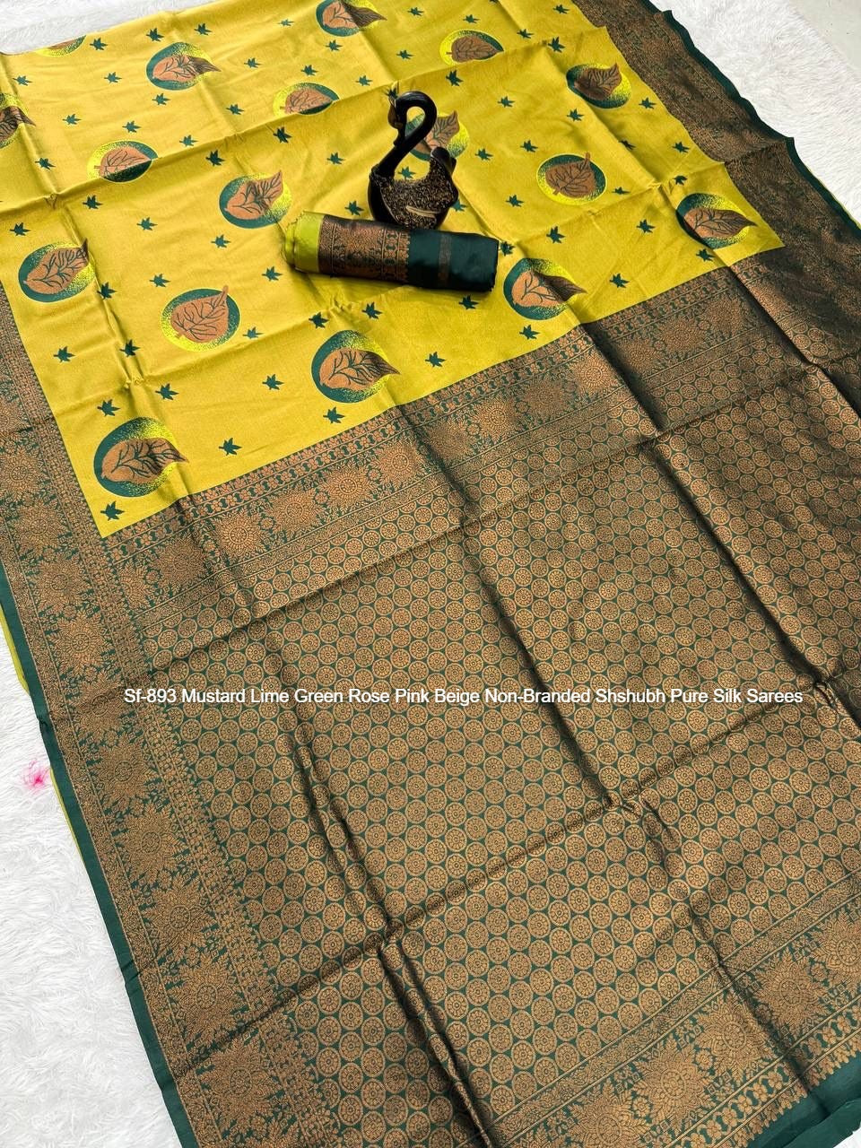 Sf-893 Mustard Lime Green Rose Pink Beige Non-Branded Shshubh Pure Silk Sarees