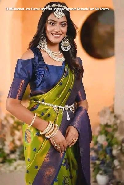 Sf-893 Mustard Lime Green Rose Pink Beige Non-Branded Shshubh Pure Silk Sarees